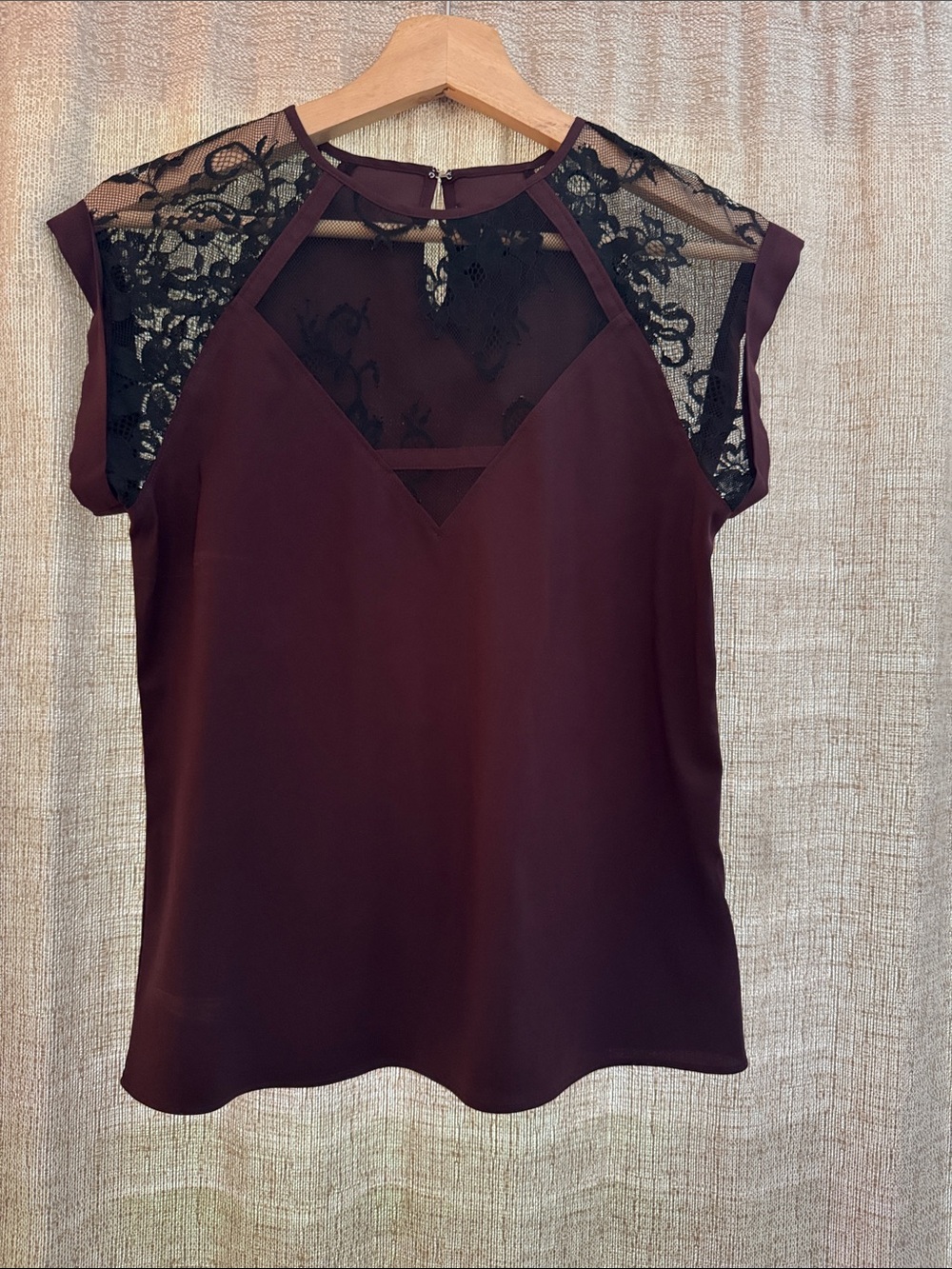 Express Burgundy Lace Yoke Cap Sleeve Blouse